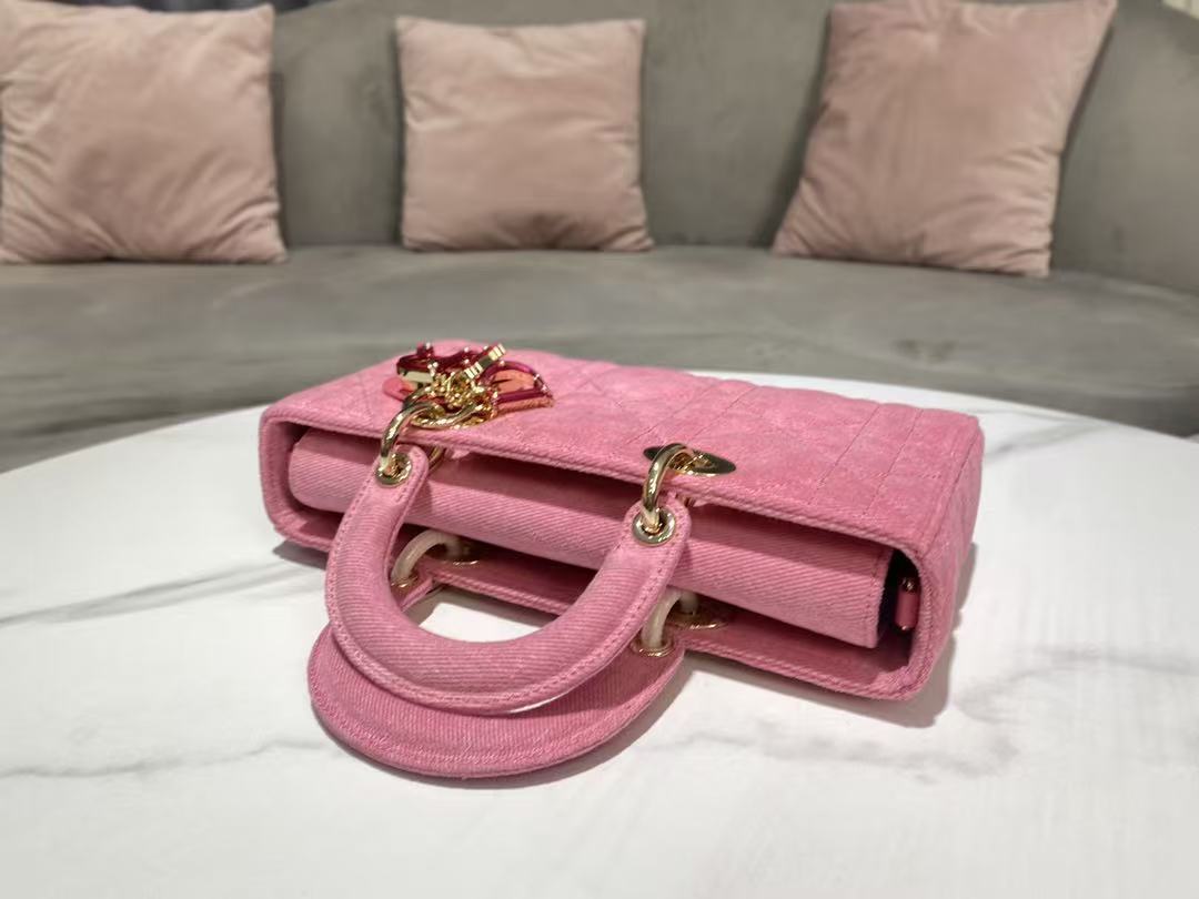 Dior 2026 Lady D-Joy Bag 26cm Pink with Pink Logo Denim Leather