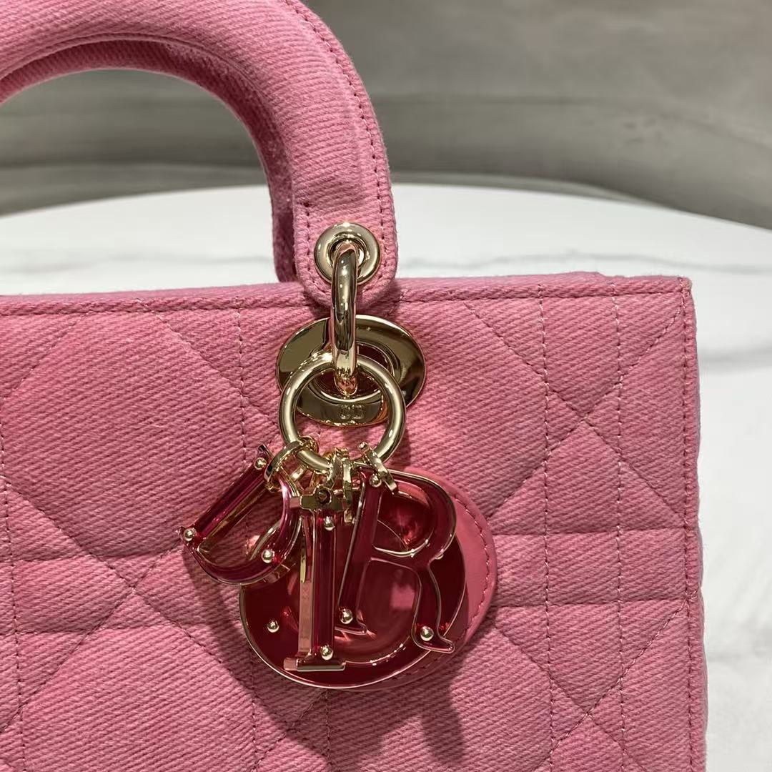 Dior 2026 Lady D-Joy Bag 26cm Pink with Pink Logo Denim Leather