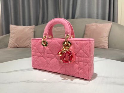 Dior 2026 Lady D-Joy Bag 26cm Pink with Pink Logo Denim Leather