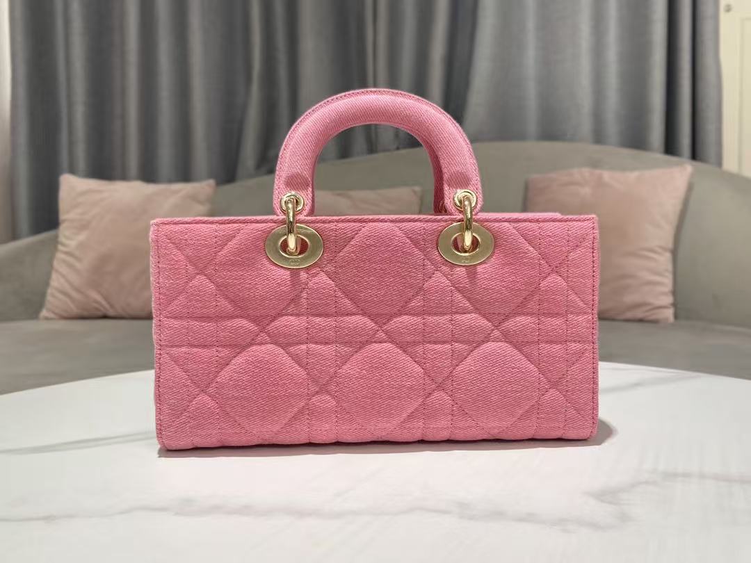 Dior 2026 Lady D-Joy Bag 26cm Pink with Pink Logo Denim Leather