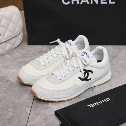 Chanel 2026 Sneaker White Black Fabric And  Embossed Suede Calfskin