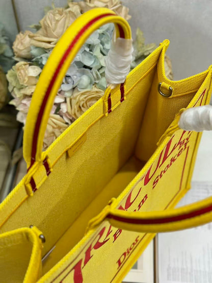 Dior 2026 Book Tote with Strap Yellow and Red Book Cover Embroidery