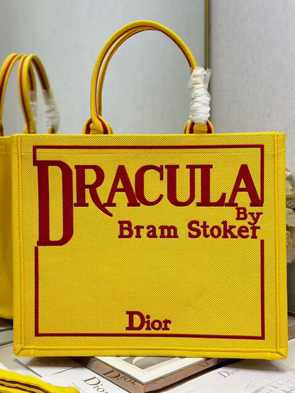 Dior 2026 Book Tote with Strap Yellow and Red Book Cover Embroidery