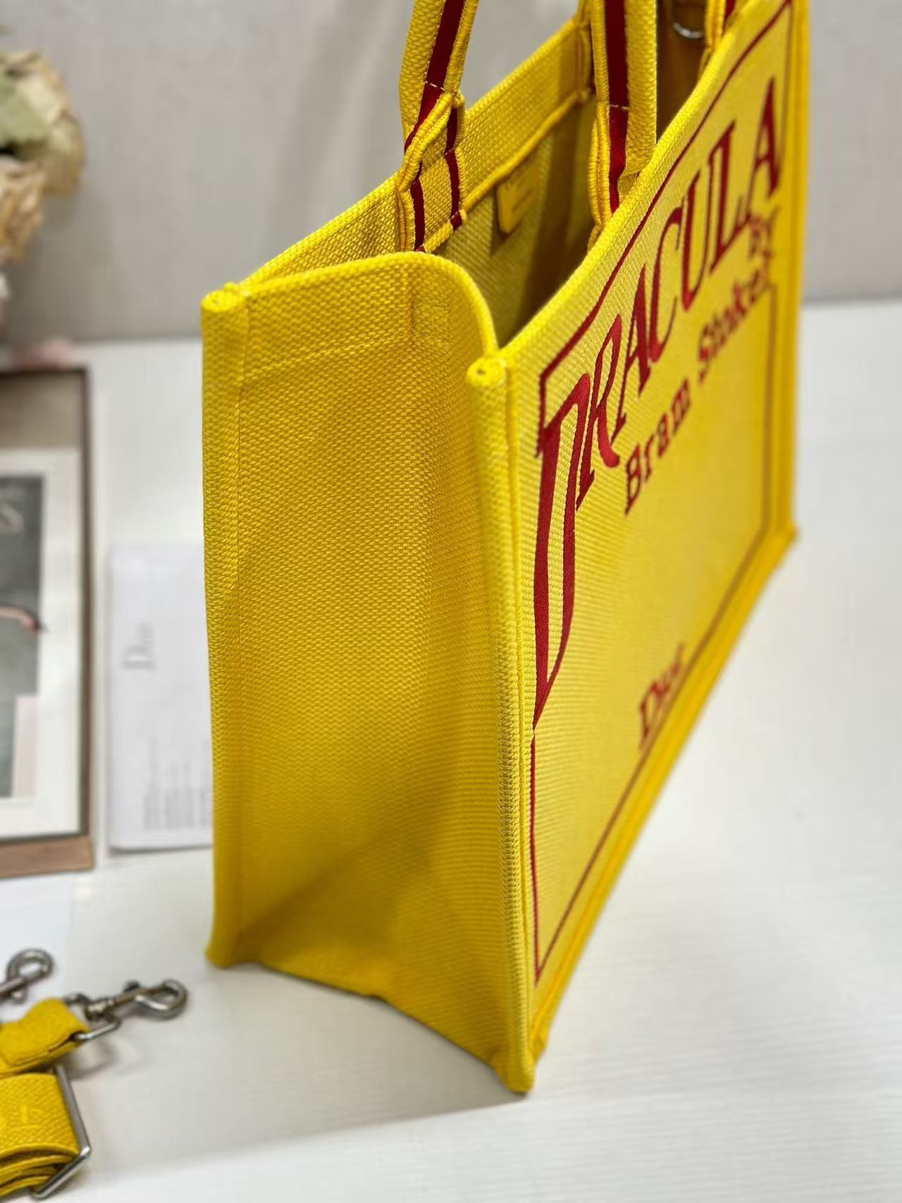 Dior 2026 Book Tote with Strap Yellow and Red Book Cover Embroidery