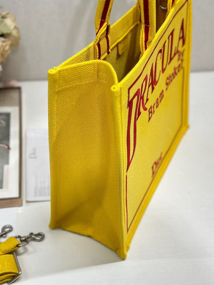 Dior 2026 Book Tote with Strap Yellow and Red Book Cover Embroidery