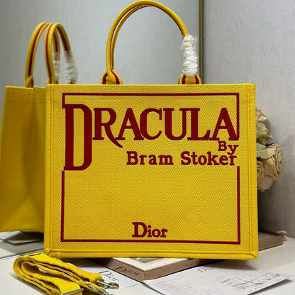 Dior 2026 Book Tote with Strap Yellow and Red Book Cover Embroidery