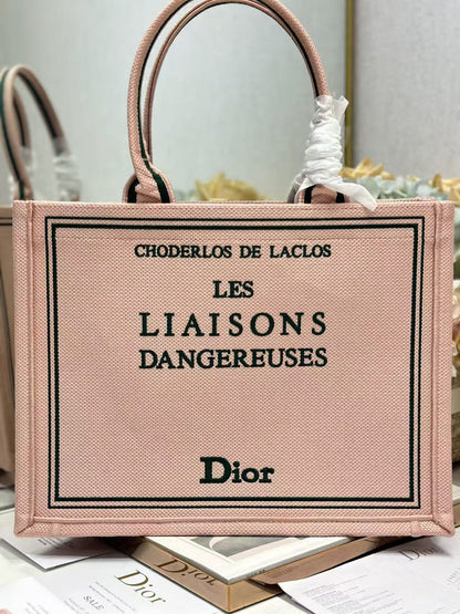 Dior 2026 Book Tote Bag 36cm Embroidered "Les Liaisons Dangereuses" Pink Canvas