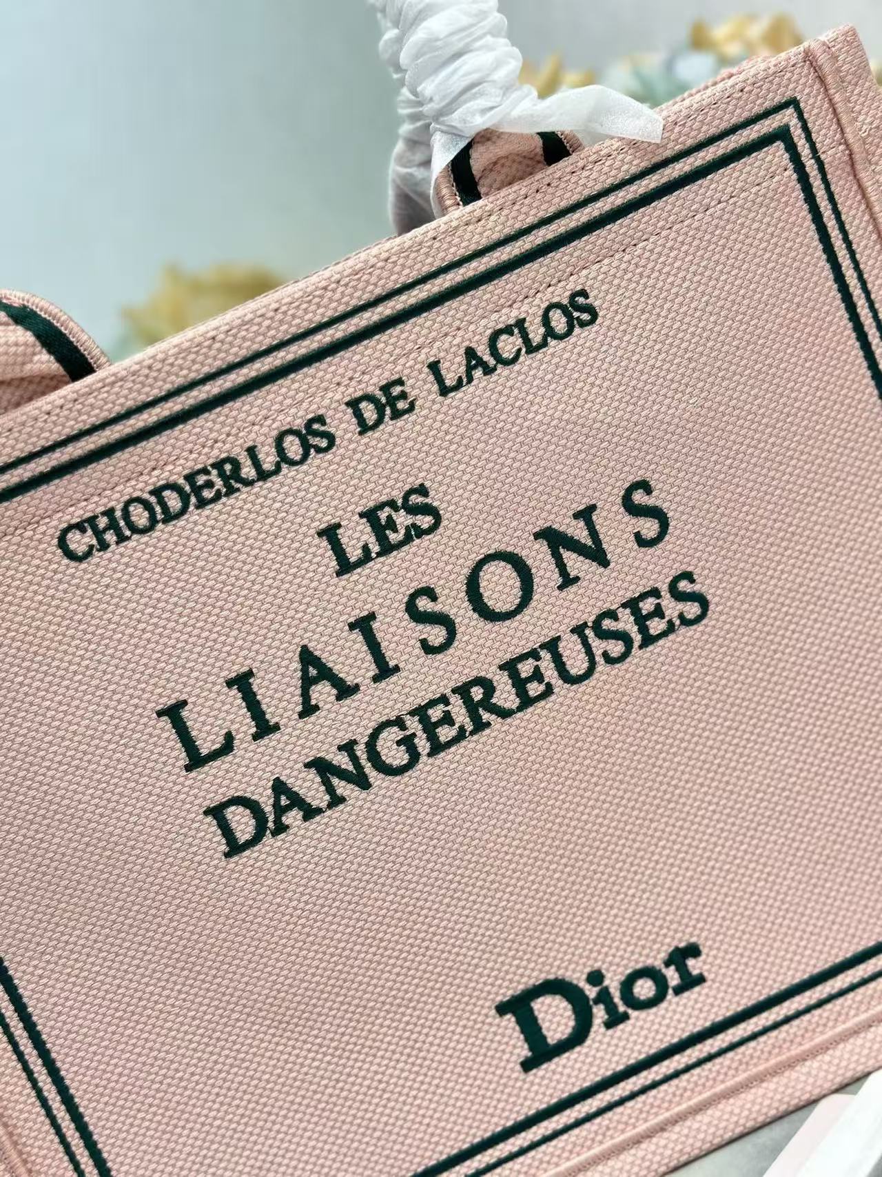 Dior 2026 Book Tote Bag 36cm Embroidered "Les Liaisons Dangereuses" Pink Canvas