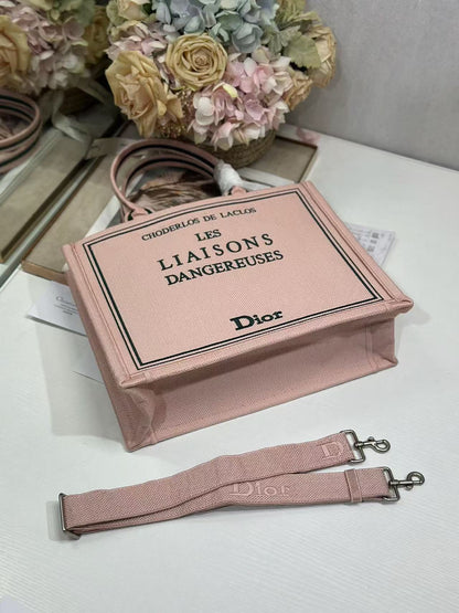 Dior 2026 Book Tote Bag 36cm Embroidered "Les Liaisons Dangereuses" Pink Canvas