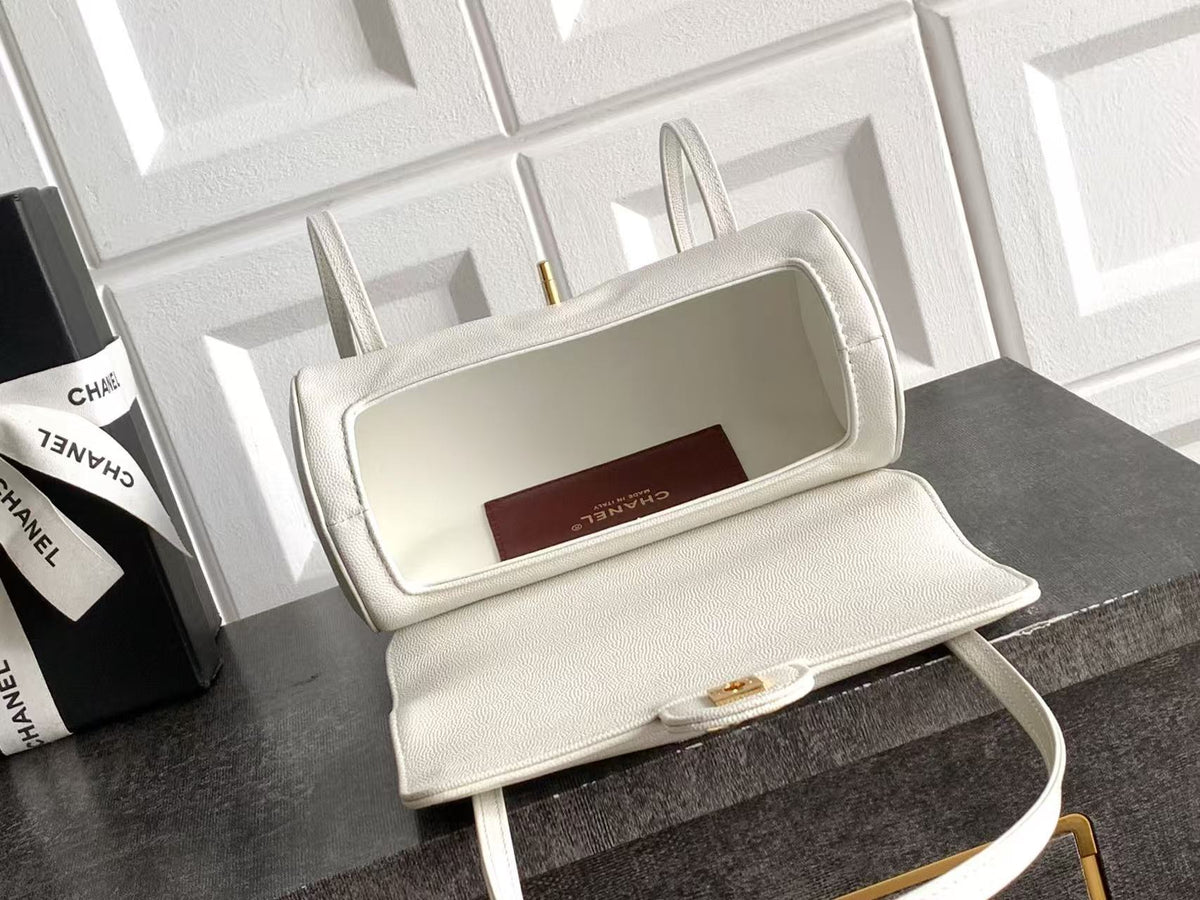 CC Preppy Coco Bowling Bag 20cm White Caviar Leather