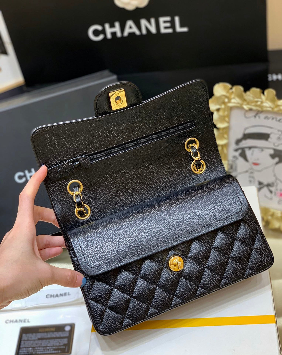 CC Mini Flap Bag 23cm Black Caviar Leather GHW