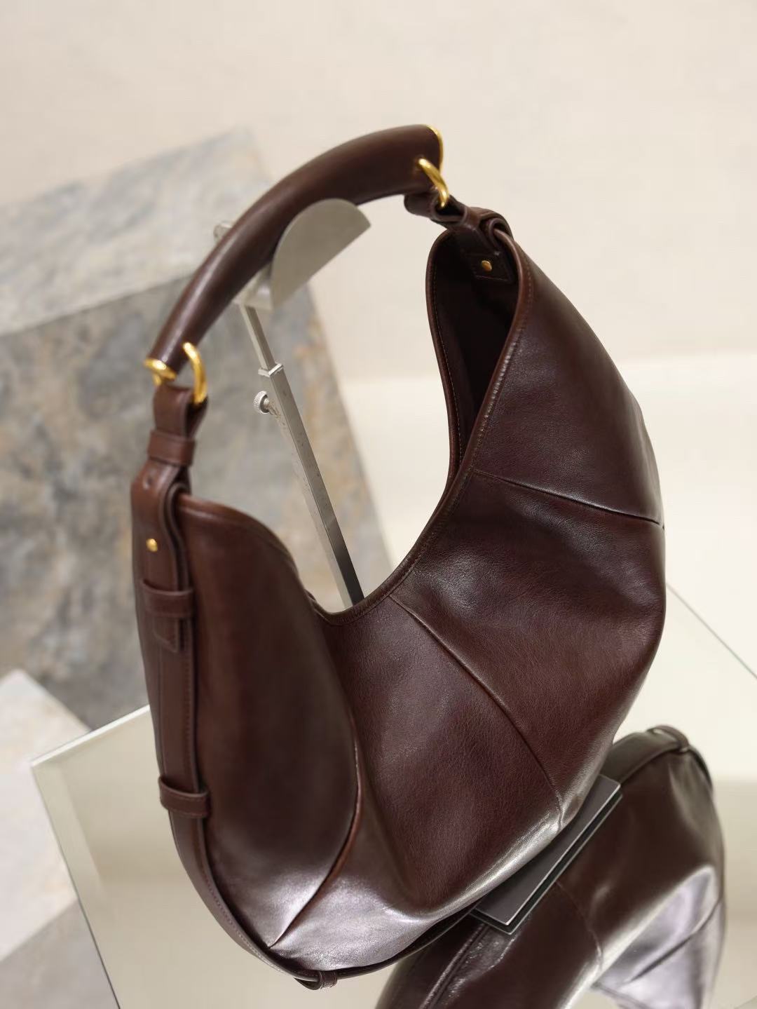 YSL Mombasa Shoulder Bag Chocolate Paneled Leather