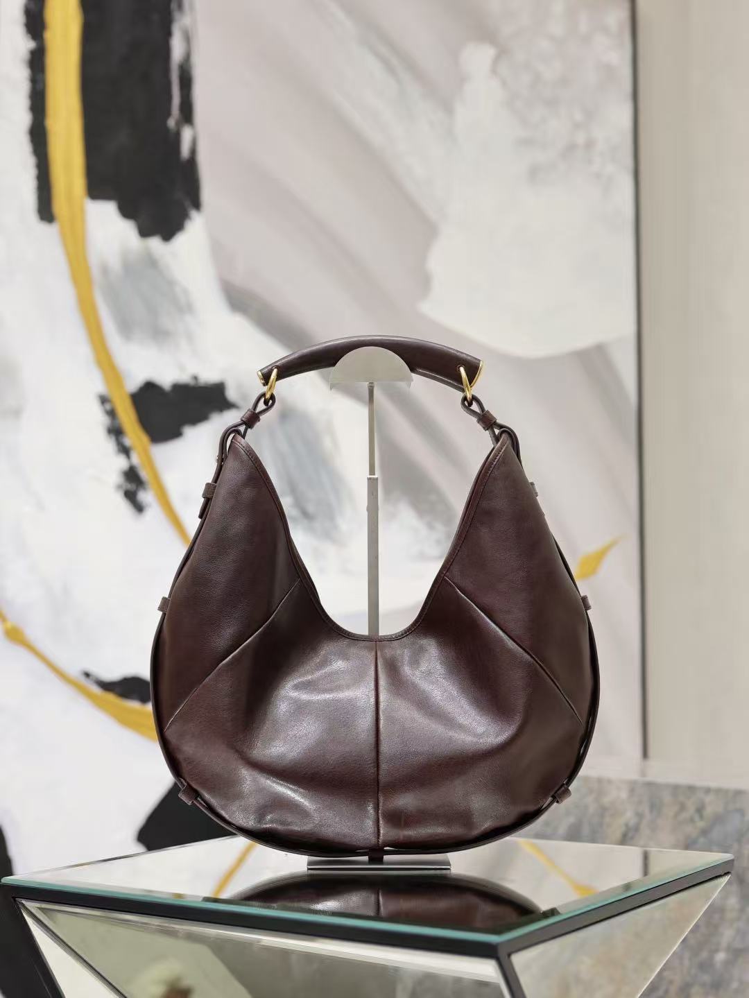 YSL Mombasa Shoulder Bag Chocolate Paneled Leather