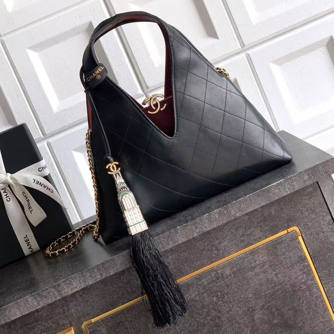Chanel 2026 Hobo Bag 32cm Black Calfskin Leather