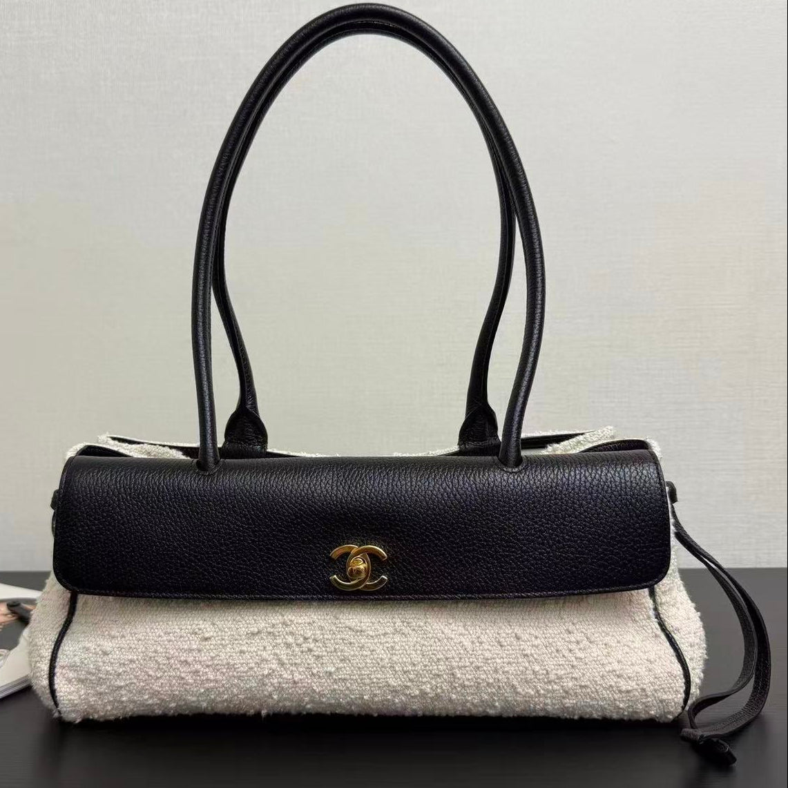 Chanel 2026 "Urban Essential" East West Bag 31cm Black Cream Tweed Calfskin