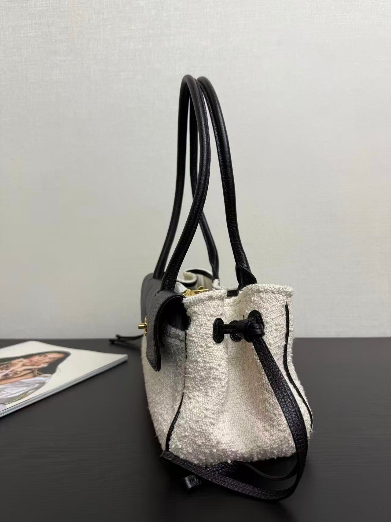 Chanel 2026 "Urban Essential" East West Bag 31cm Black Cream Tweed Calfskin