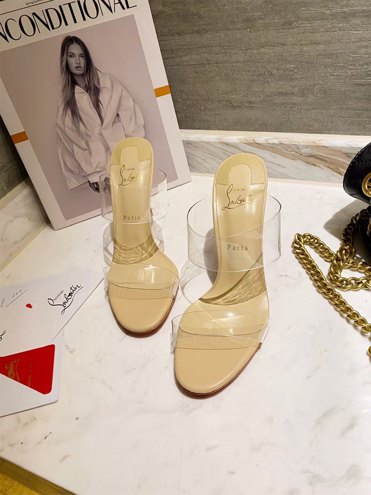 Christian Louboutin 2026 Just Nothing TPU Sandal 100mm Beige Leather