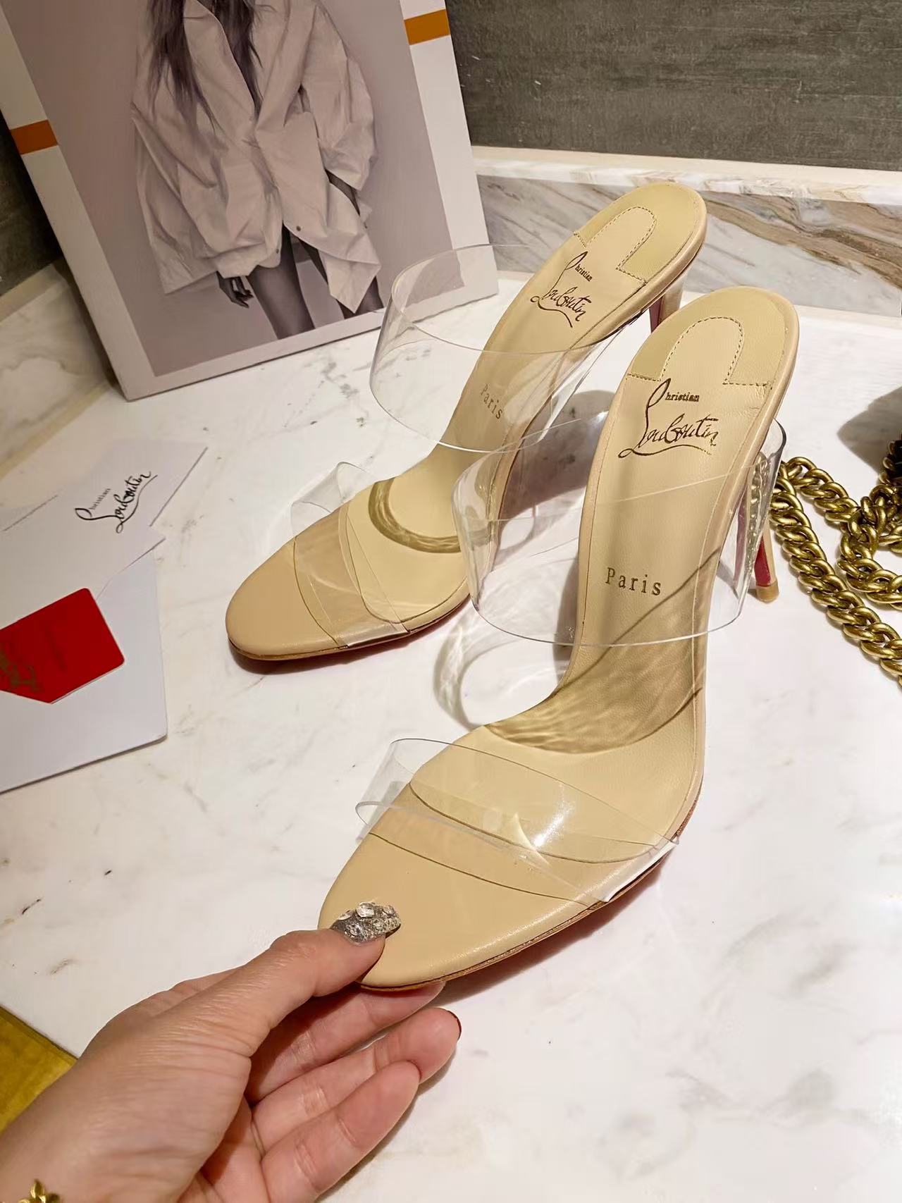 Christian Louboutin 2026 Just Nothing TPU Sandal 100mm Beige Leather