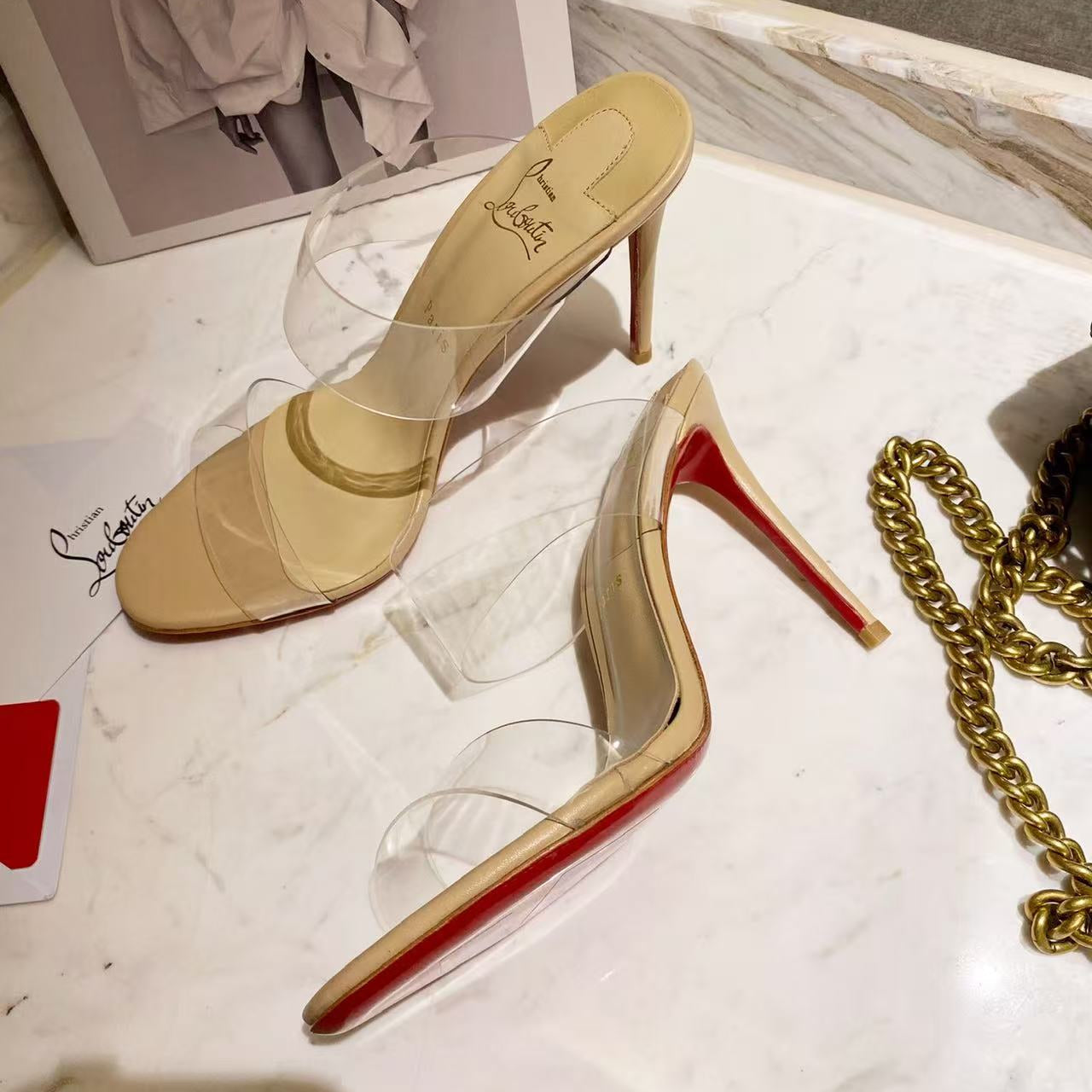 Christian Louboutin 2026 Just Nothing TPU Sandal 100mm Beige Leather