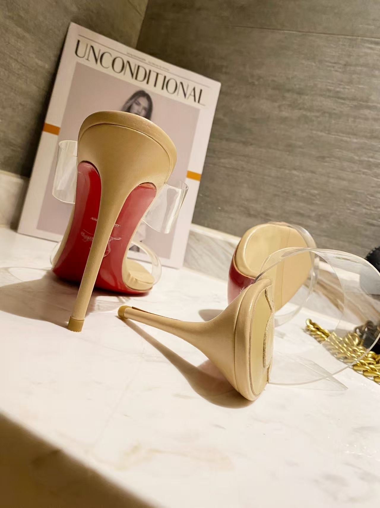 Christian Louboutin 2026 Just Nothing TPU Sandal 100mm Beige Leather