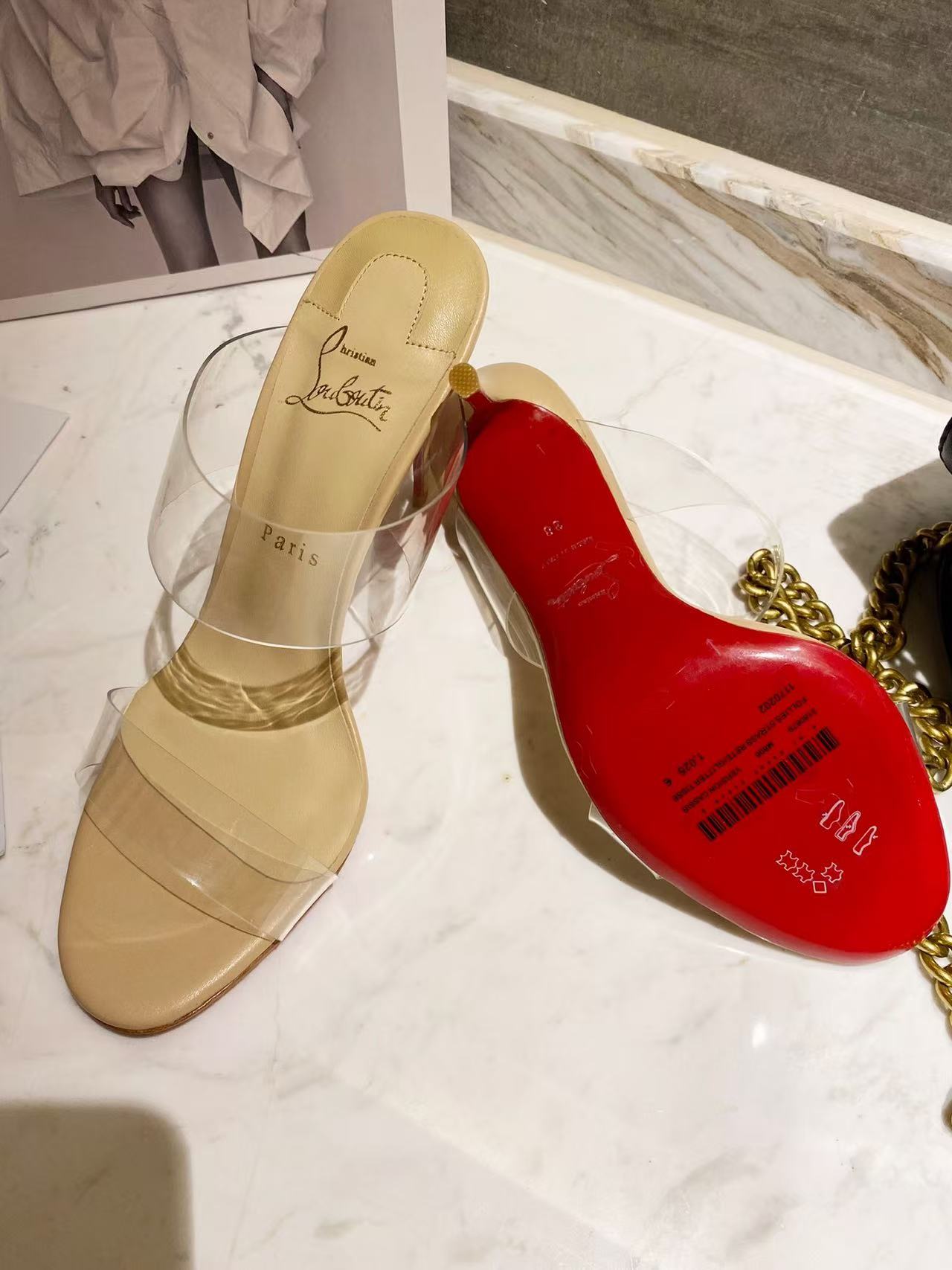 Christian Louboutin 2026 Just Nothing TPU Sandal 100mm Beige Leather