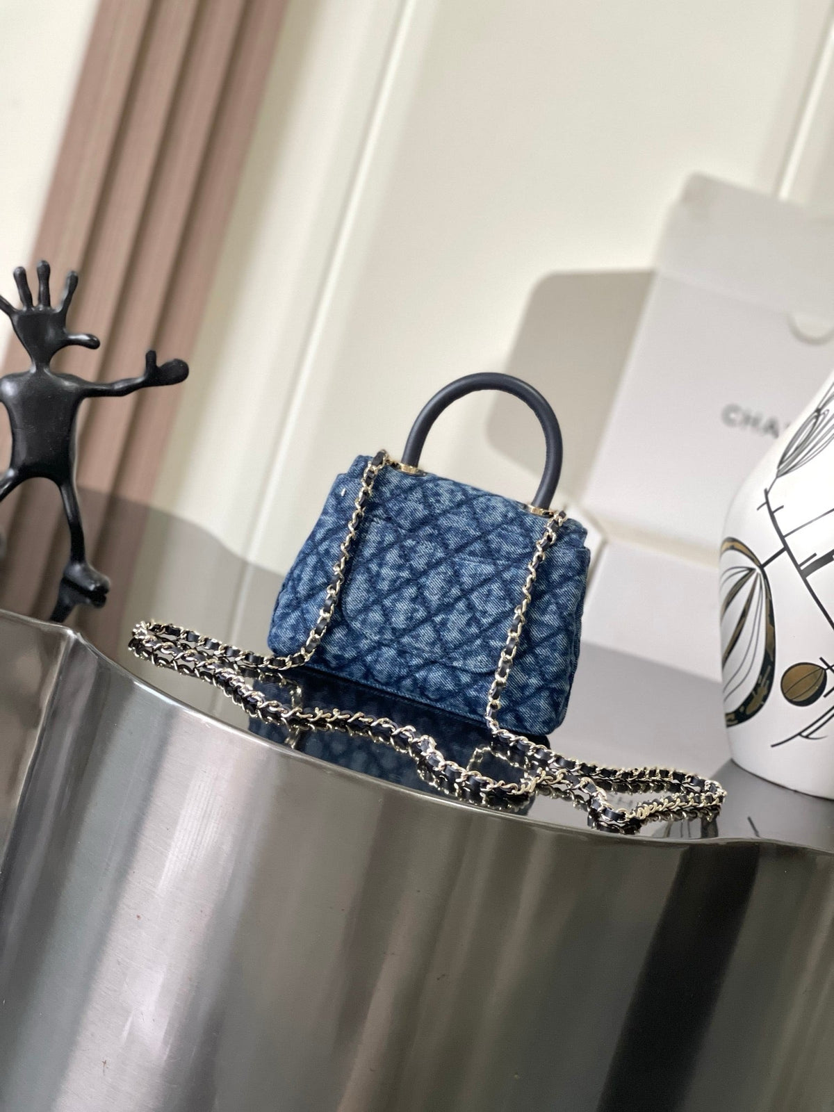 CC Coco Handbag 16.5cm Blue Quilted Denim