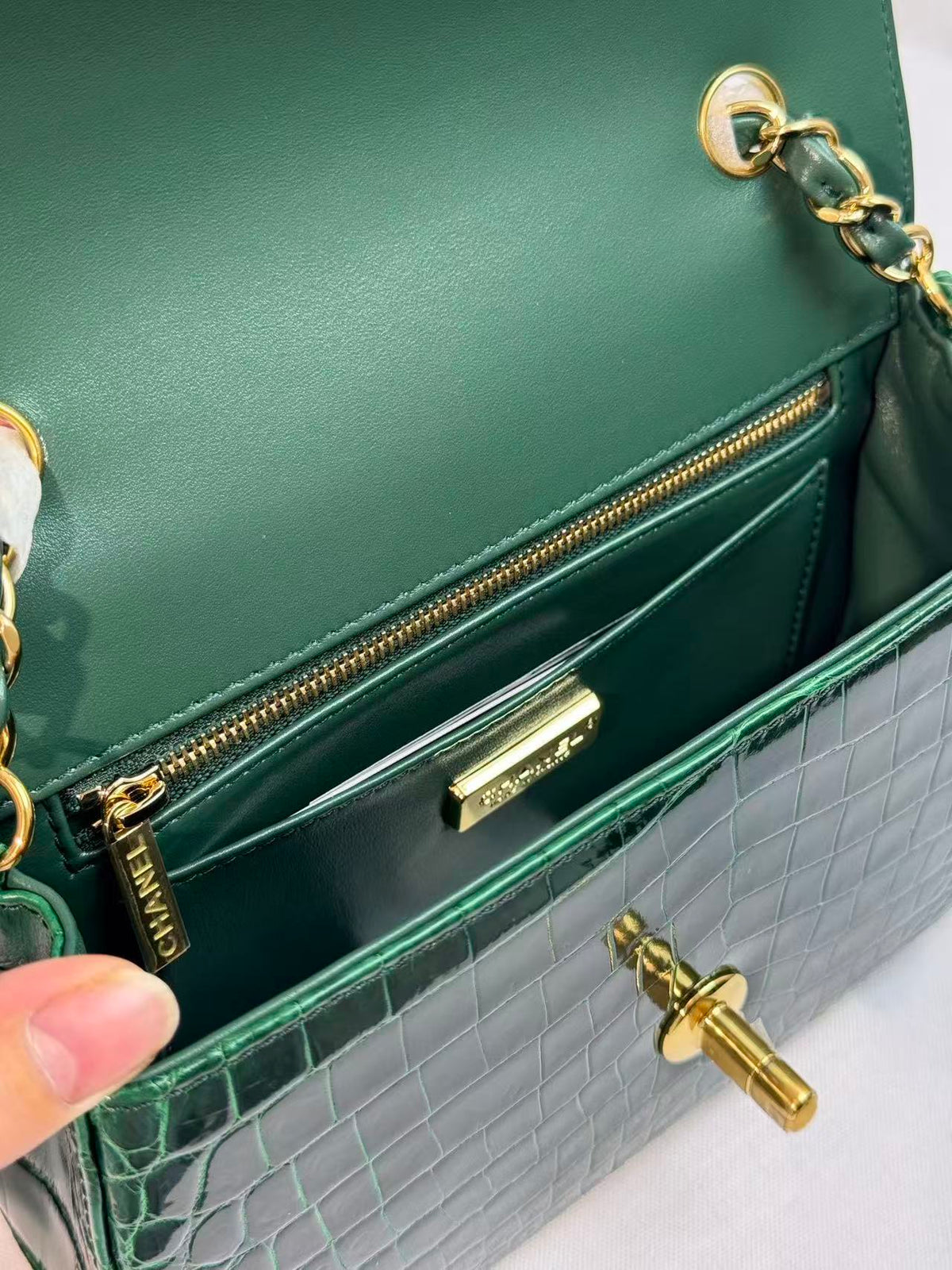CC Mini Flap Bag 20cm Teal Green Crocodile (Need production time)