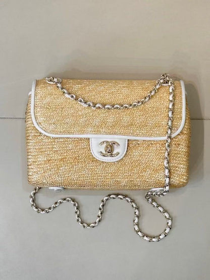 Chanel 2026 Flap Bag 23cm Beige Raffia And Lambskin