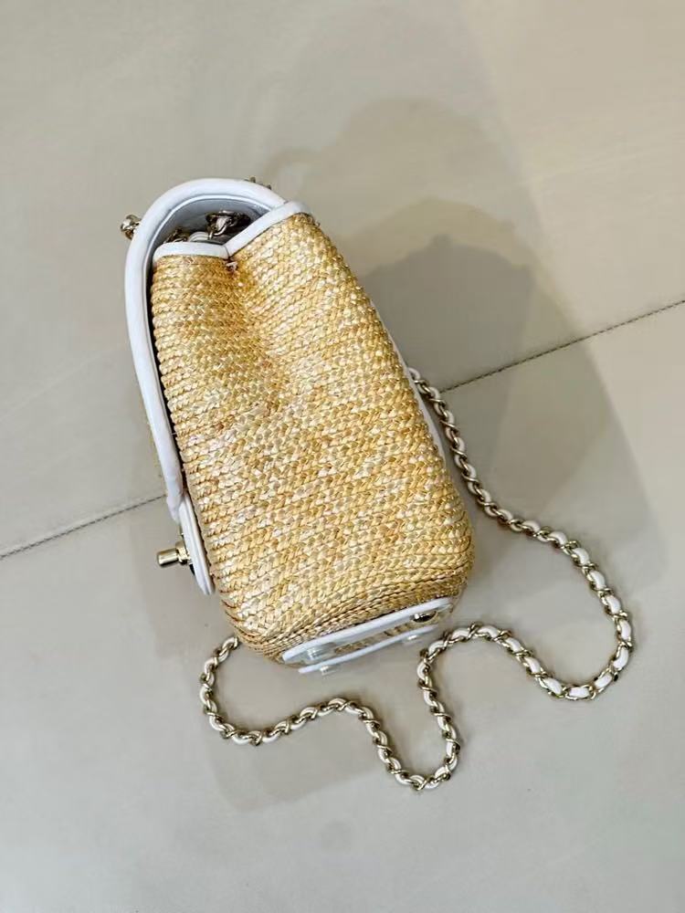 Chanel 2026 Flap Bag 23cm Beige Raffia And Lambskin