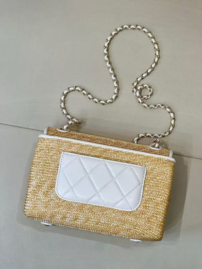 Chanel 2026 Flap Bag 23cm Beige Raffia And Lambskin