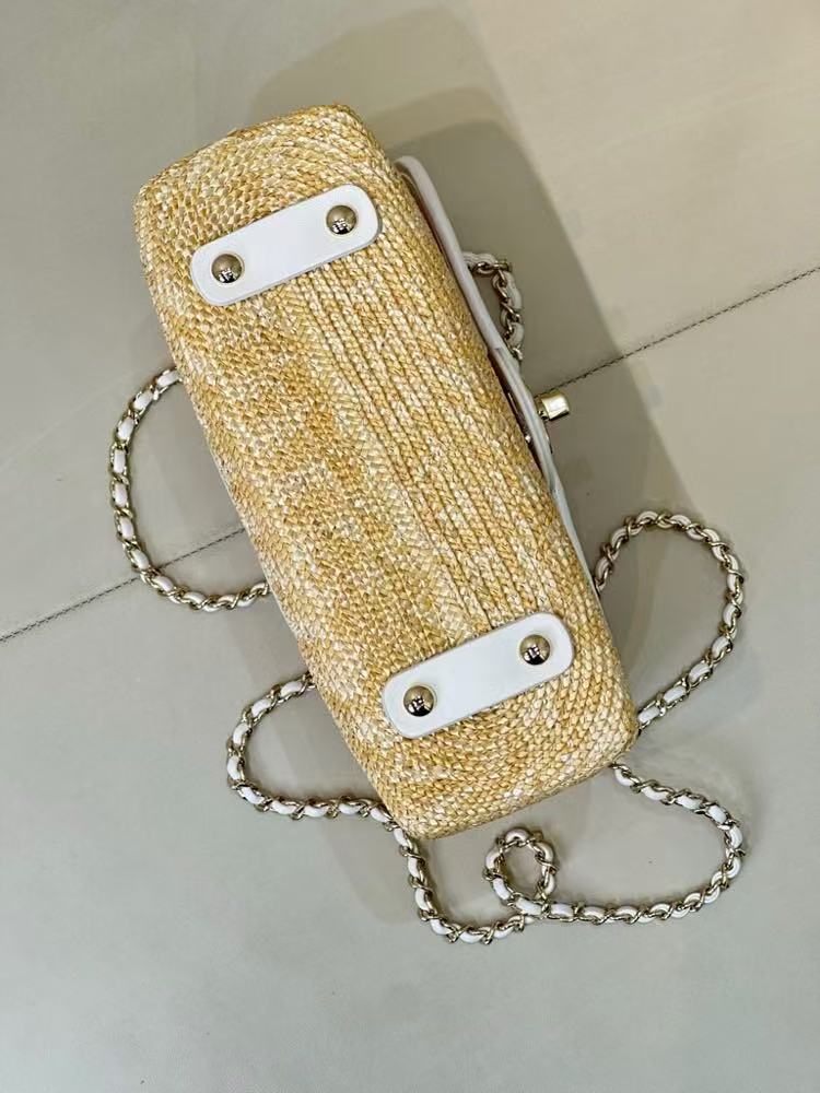 Chanel 2026 Flap Bag 23cm Beige Raffia And Lambskin