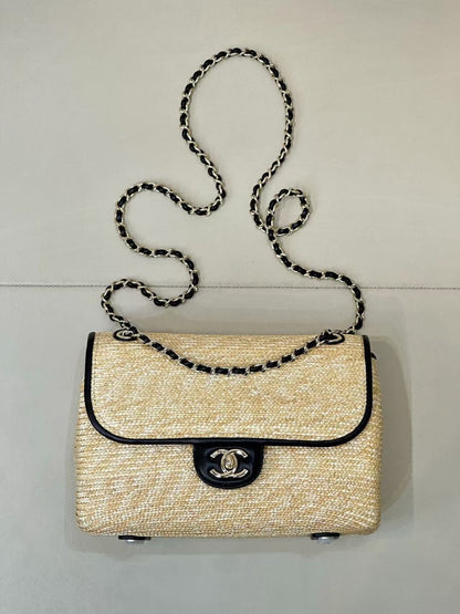Chanel 2026 Flap Bag 23cm Beige Raffia And Lambskin