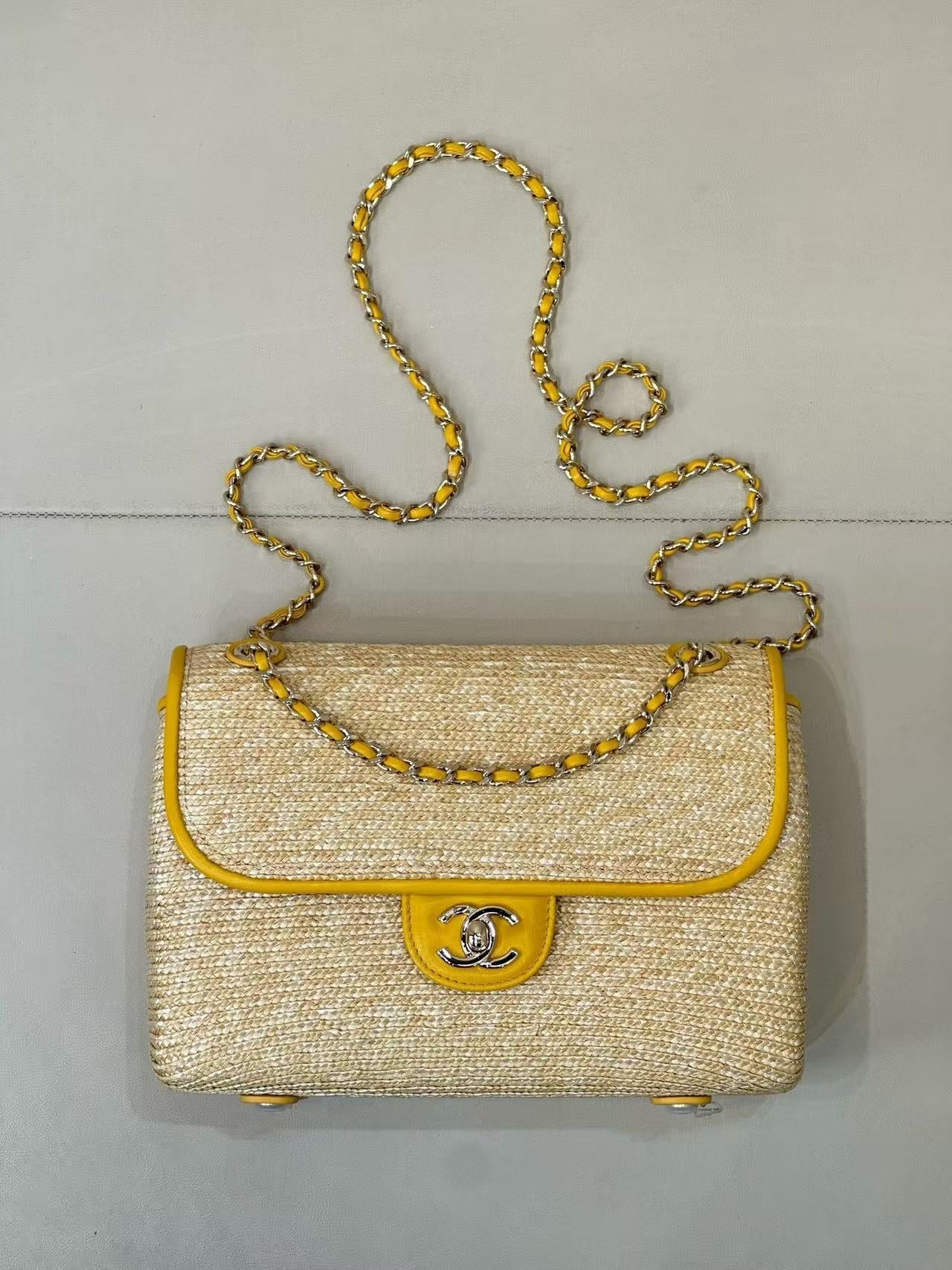 Chanel 2026 Flap Bag 23cm Beige Raffia And Lambskin