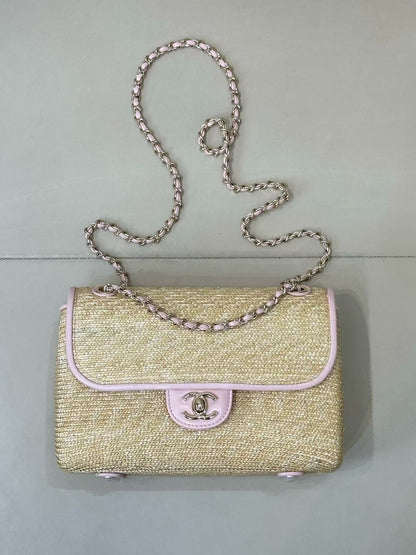 Chanel 2026 Flap Bag 23cm Beige Raffia And Lambskin