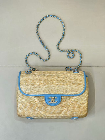 Chanel 2026 Flap Bag 23cm Beige Raffia And Lambskin