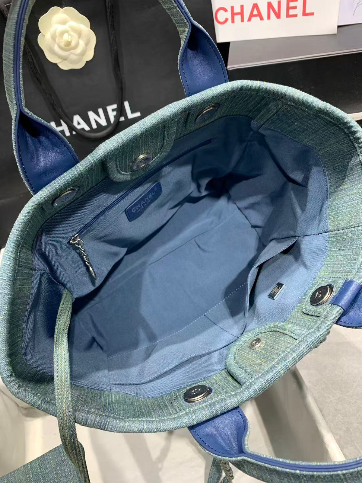 CC Large Deauville Shopping Tote Bag Blue Denim