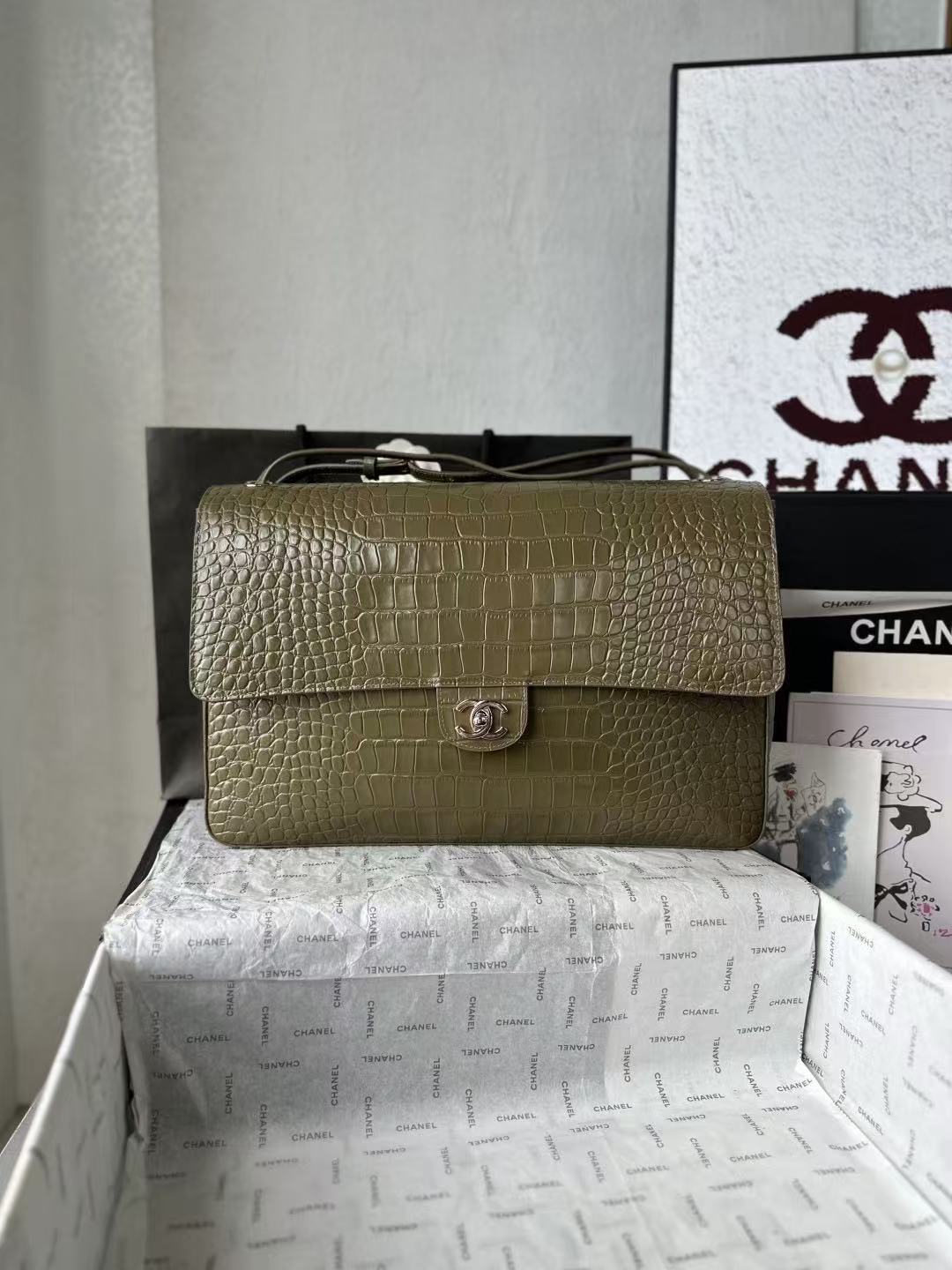 Chanel 2026 Crocodile Embossed Maxi Bag 39cm Calfskin