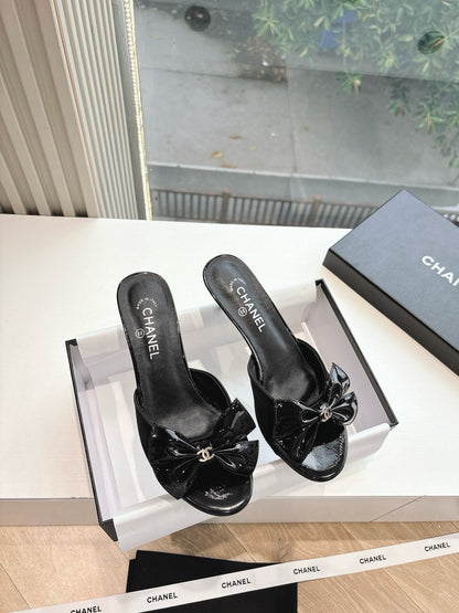 Chanel 2026 Black Bow Mule 80mm Leather