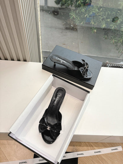 Chanel 2026 Black Bow Mule 80mm Leather