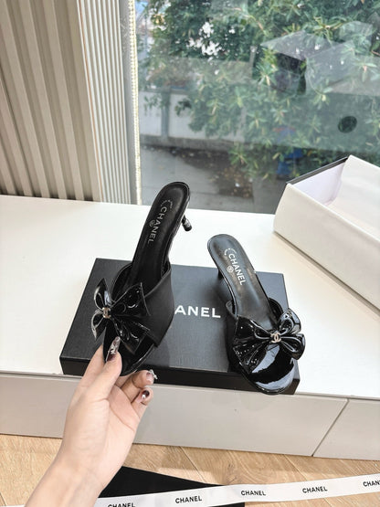 Chanel 2026 Black Bow Mule 80mm Leather
