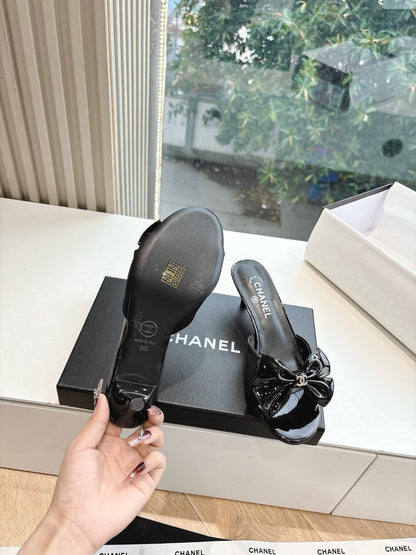 Chanel 2026 Black Bow Mule 80mm Leather