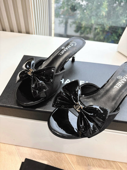 Chanel 2026 Black Bow Mule 80mm Leather