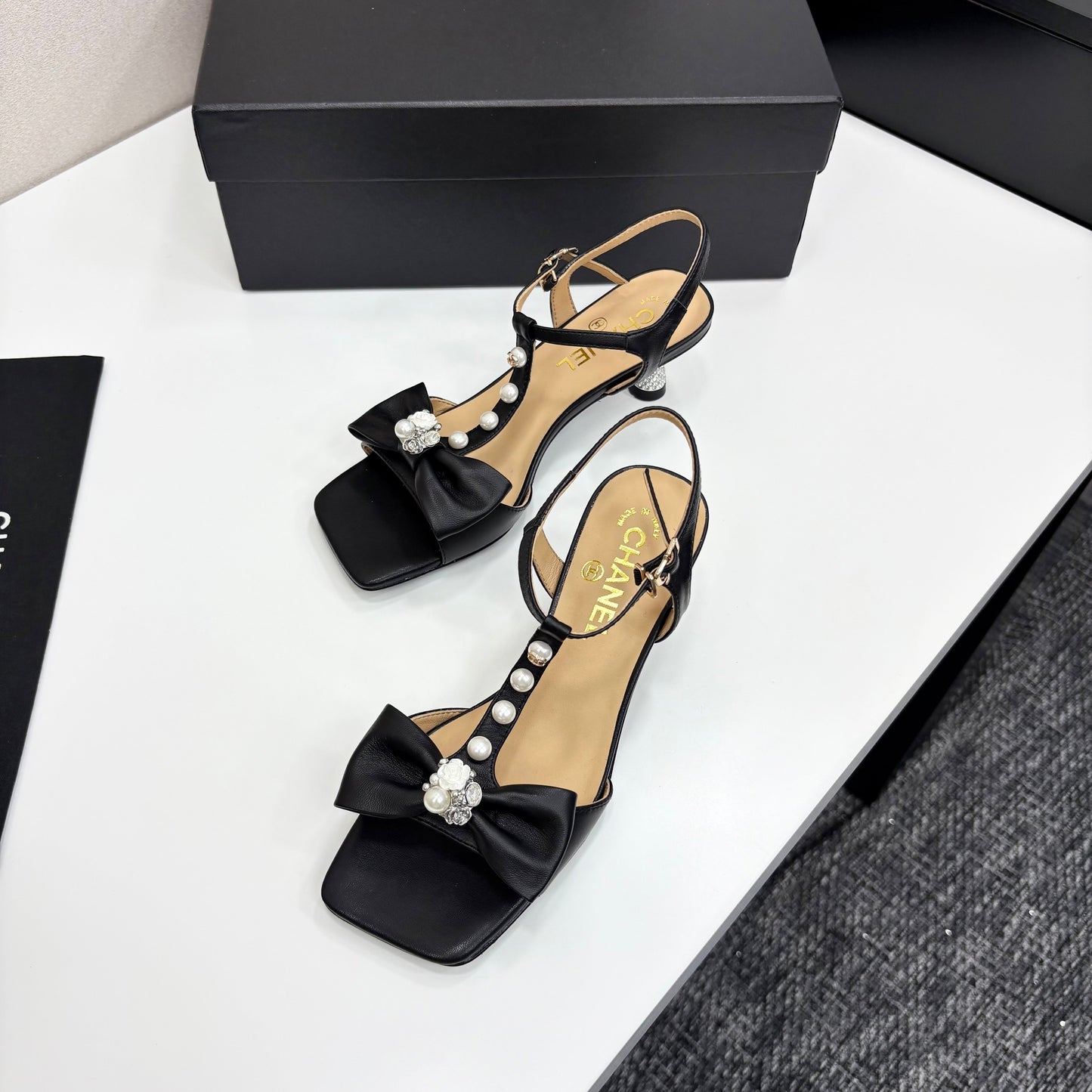 Chanel 2026 Bow Pearl Sandal Black Sheepskin