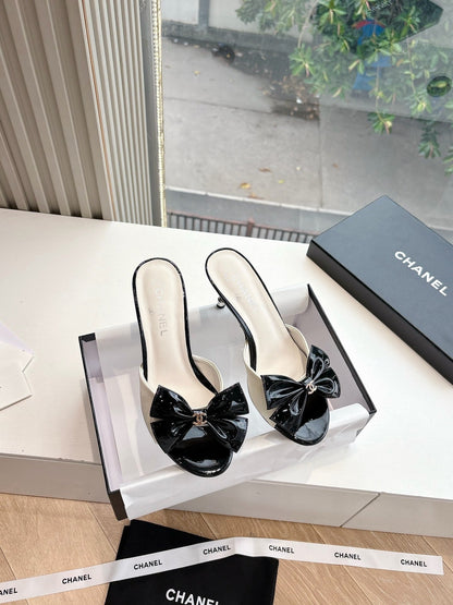 Chanel 2026 Black Bow Mule 80mm Leather