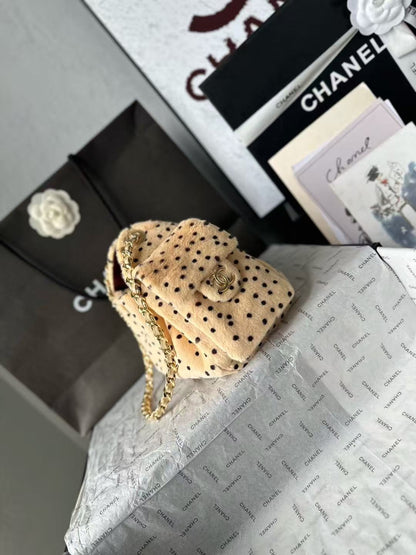 Chanel 2026 Hobo Bag 22cm Beige Black Plush Leather