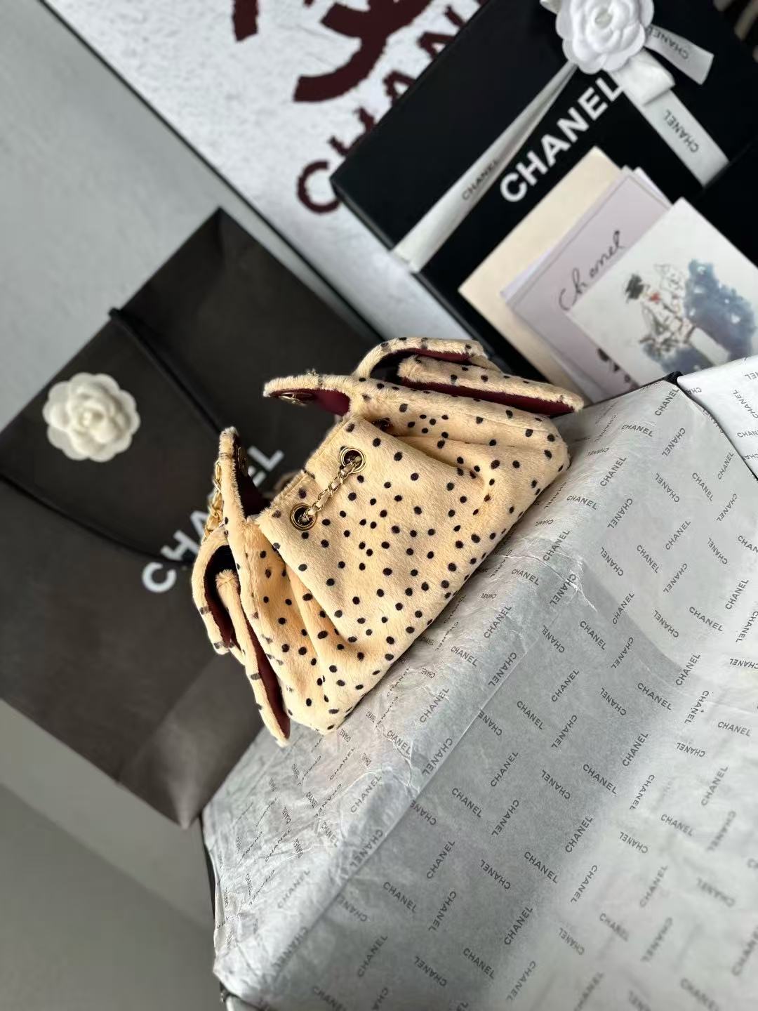Chanel 2026 Hobo Bag 22cm Beige Black Plush Leather