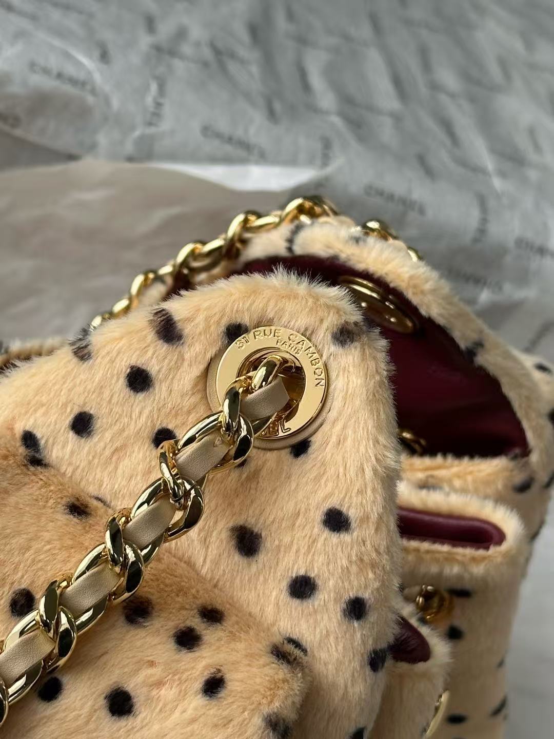 Chanel 2026 Hobo Bag 22cm Beige Black Plush Leather