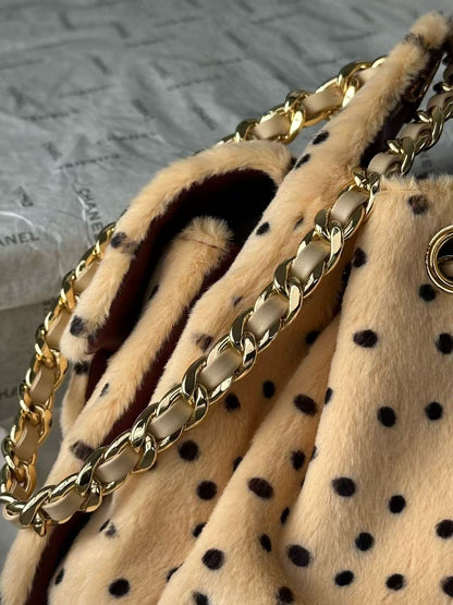 Chanel 2026 Hobo Bag 22cm Beige Black Plush Leather
