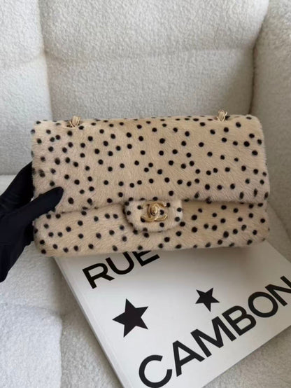Chanel 2026 Cheetah Print Flap Bag Light Beige mix Black Calf Hair