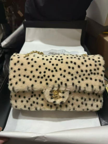 Chanel 2026 Cheetah Print Flap Bag Light Beige mix Black Calf Hair